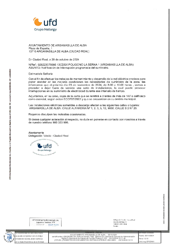 Aviso de corte