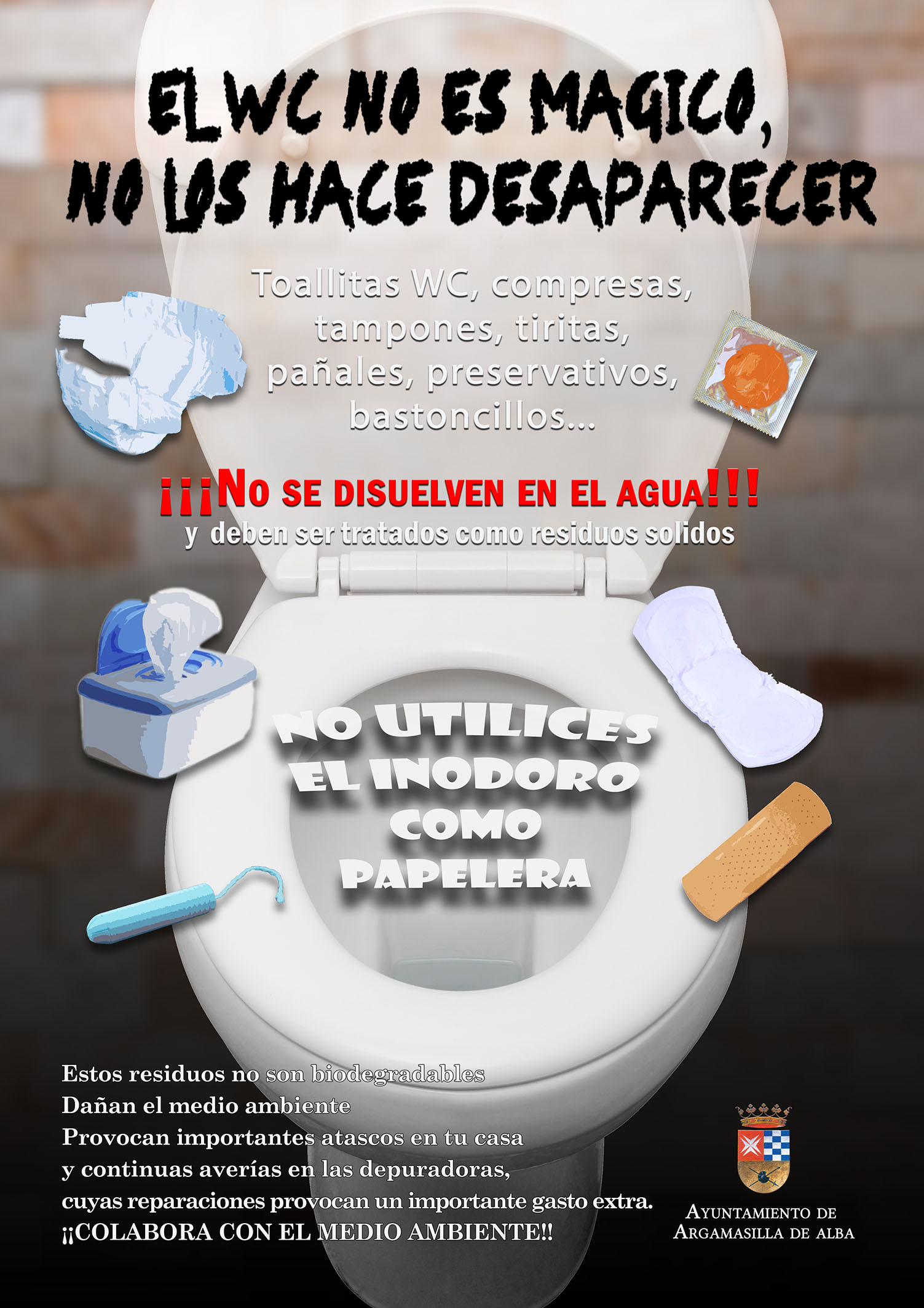 Argamasilla de Alba inicia una campaña contra el vertido de toallitas en el  inodoro